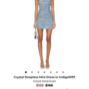 Good American Strapless Crystal Mini Dress in Indigo Blue